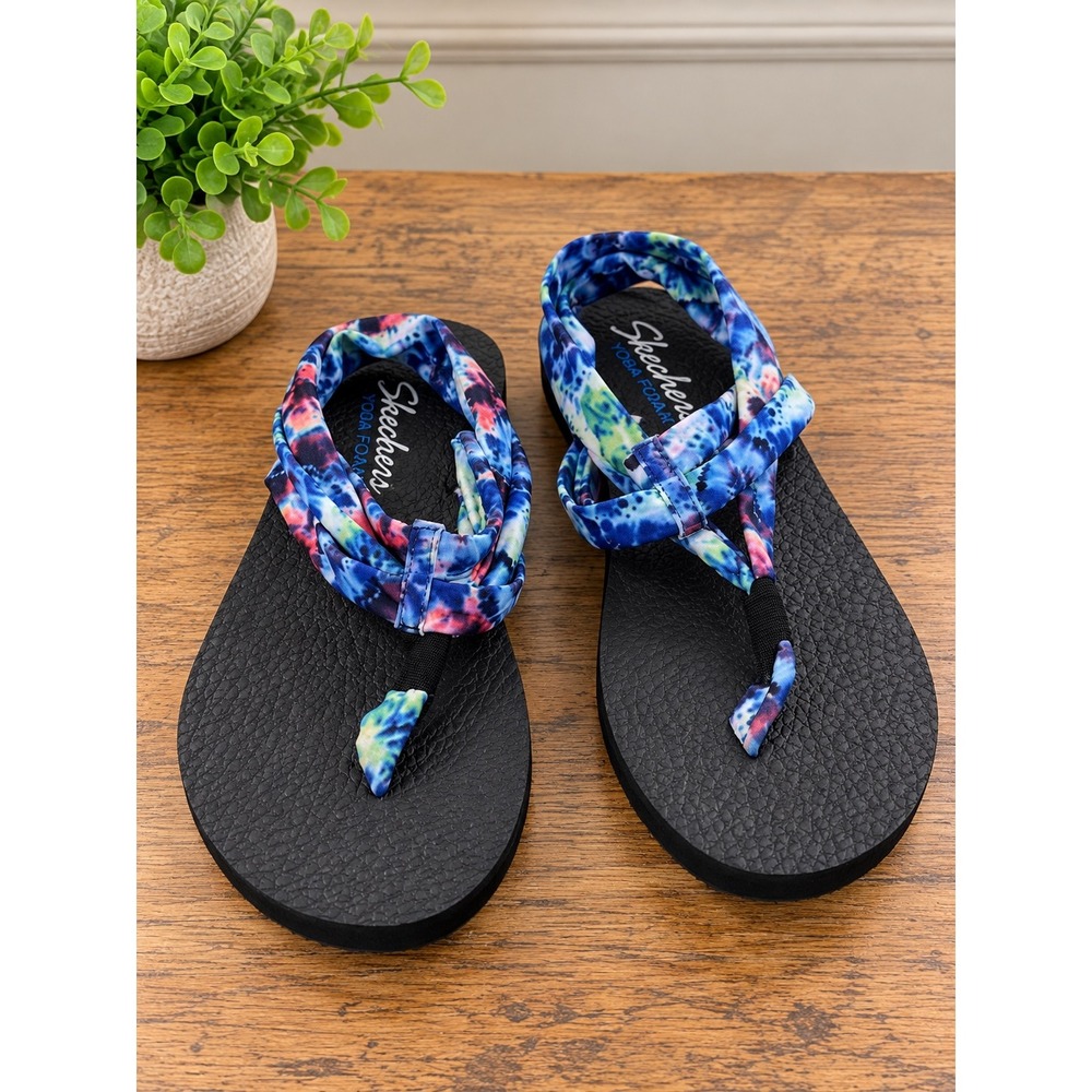 Skechers Yoga Foam Tie Dye Slingback Sandals Multi Color Thong Slides Size 9